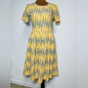 LulaRoe Yellow and Gray Patterned Women's Dress, Size M